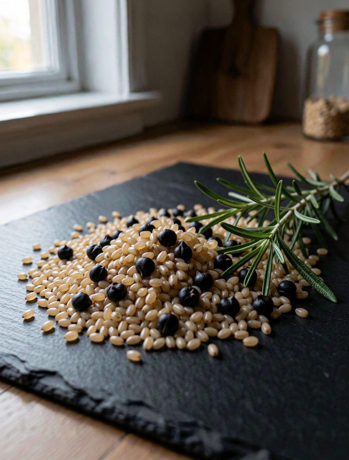 Texture di cereali antichi e ortaggi freschi su pietra